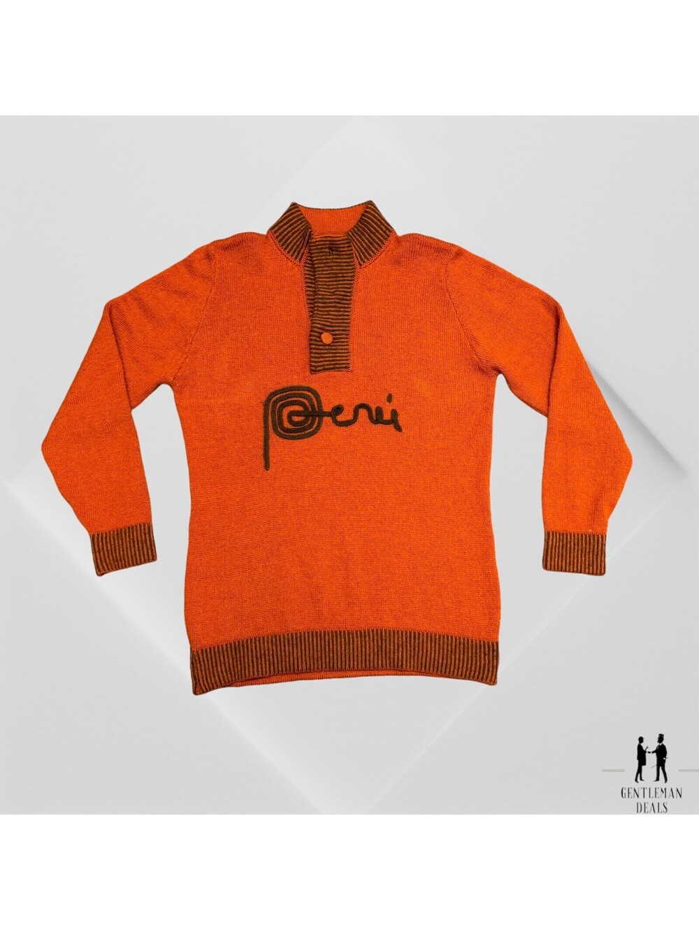 Peru 100% Alpaca Orange Sweater M  Pullover UNISEX Handmade EUC High Neck